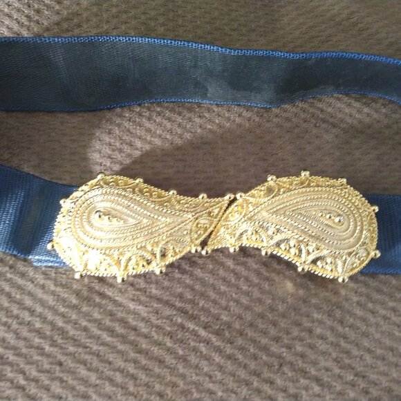 ❤️MIMI DI N XL 1984 PAISLEY Runway Belt Buckle +Navy Reptile Belt OSFA main image 4